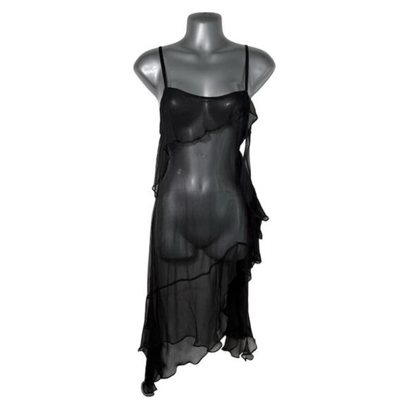 Free People X Brenda Knight Nigel Preston Chiffon Sheer Ruffle Top Black Size XS - Picture 1 of 9